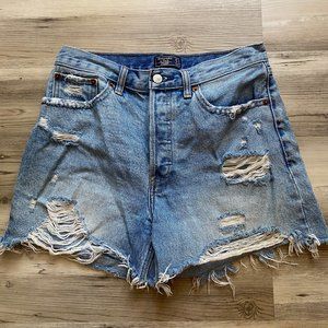Abercrombie High Rise 4" Distressed Denim Shorts
